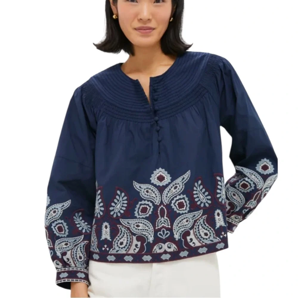 TUCKERNUCK Navy Embroidered Lucia Blouse